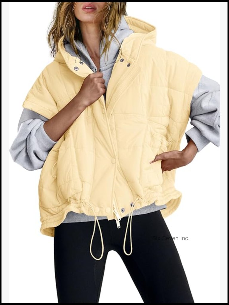 Oversized Quilted Puffer Vest With Hood Zip Up Sleeveless Jacket Fall Winter